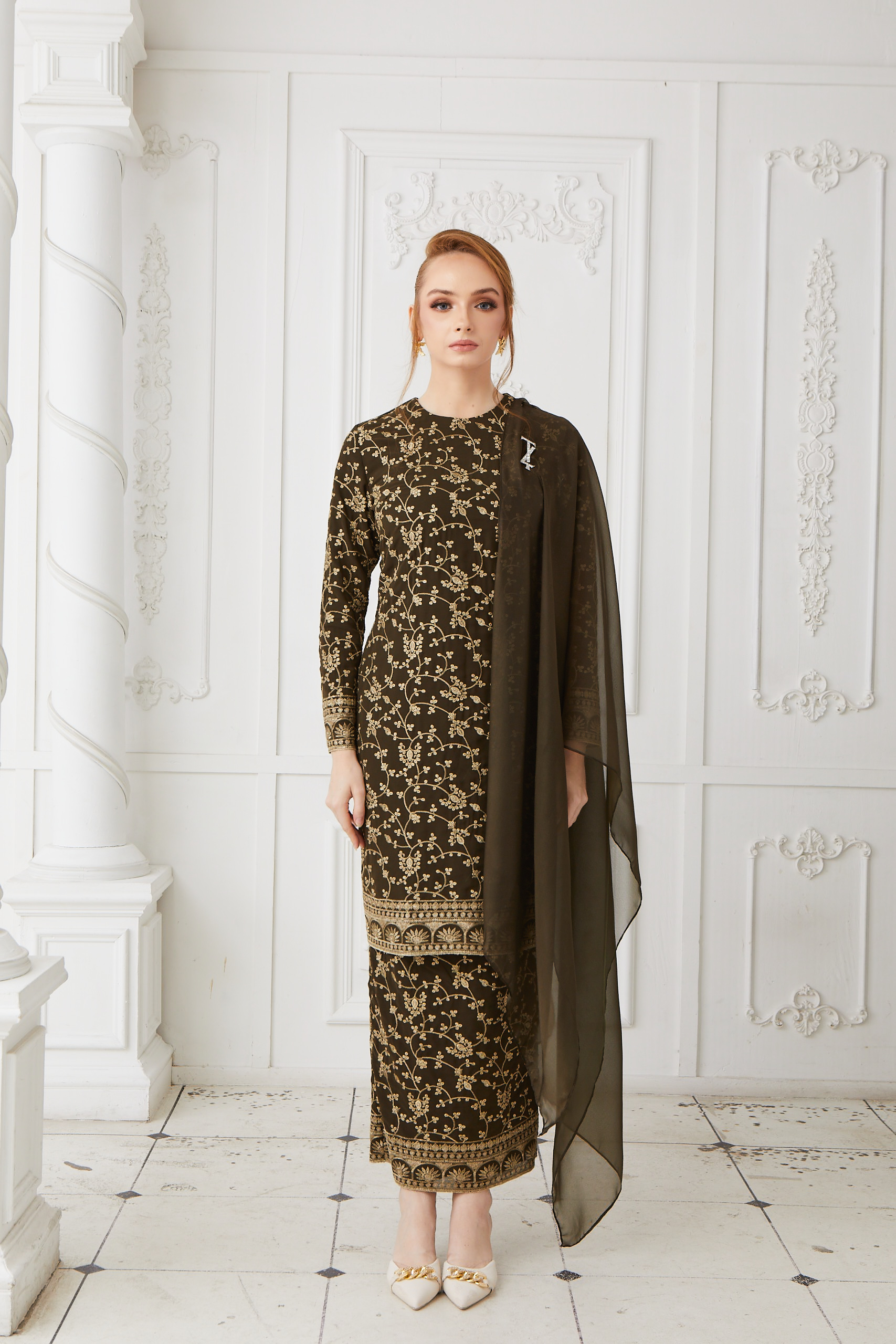 l1079 Ophelia Kurung Olive Green - Image 1