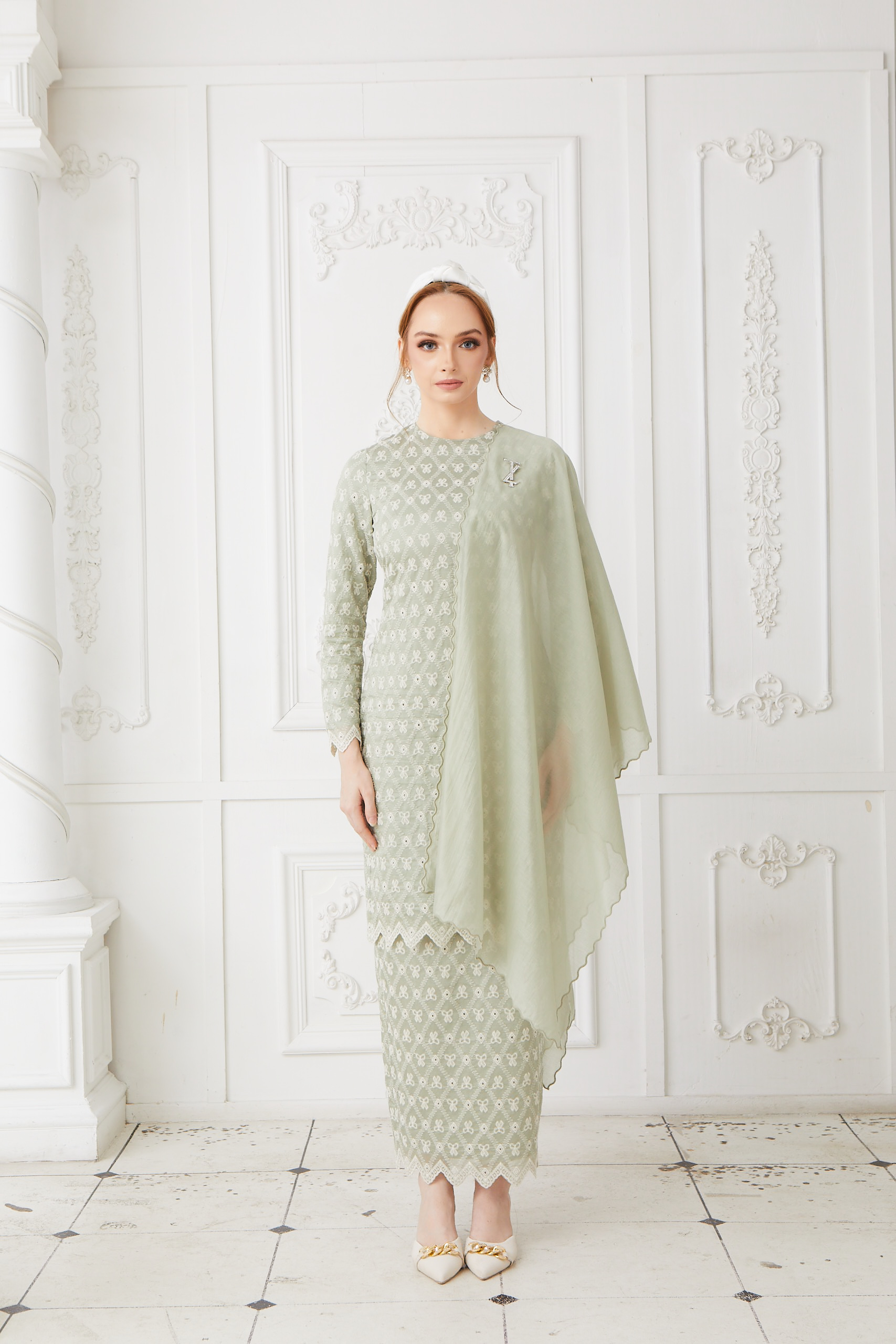 l0800 Tahera Kurung Sage Green - Image 1